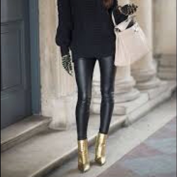 Aqua Pointed Toe Gold Leather Ankle Booties - Picture 7 of 10